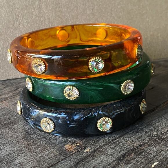 NEW Rhinestone Acrylic Bangle Bracelet Set - Picture 4 of 15